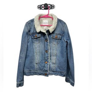 White Fawn denim jean barn jacket Sherpa lined big girls size large